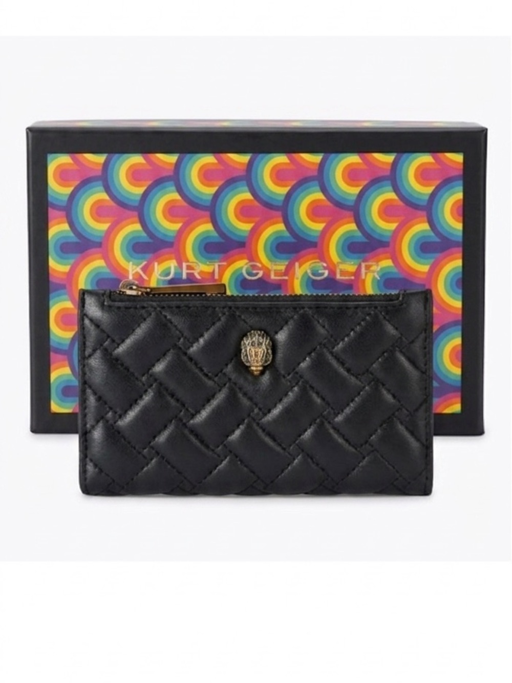 KURT GEIGER KENSINGTON BIFOLD WALLET Quilted Lambskin Black NIB